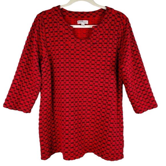 Kim Rogers 3/4 Sleeve Red Black Geometric Polka Dot Blouse 2X - Picture 1 of 9